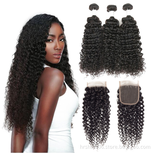 hair extension products  cuticle aligned Peruvian human hair natural color kinky curly 4x4 closure